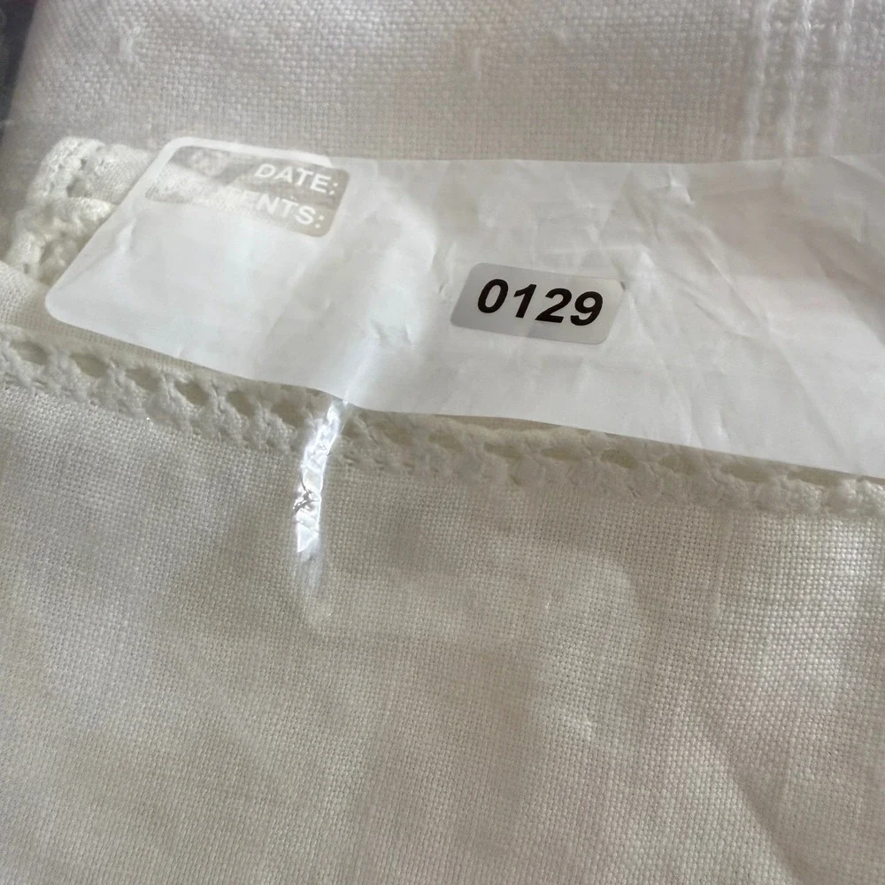 Vintage Hand Embroidered Linen Tablecloth Floral Cross Stitch White Lace 33
